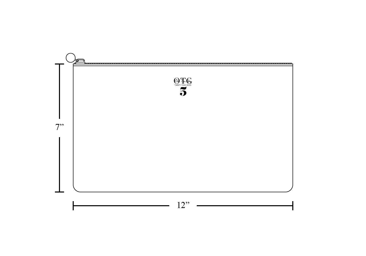 Line diagram of the OTG|247 size #5, with dimension lines marking 12 inches wide by 7 inches tall.