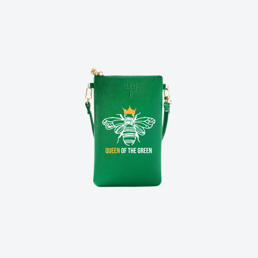 #1 Green Queen of the Green Crossbody Wristlet, front view