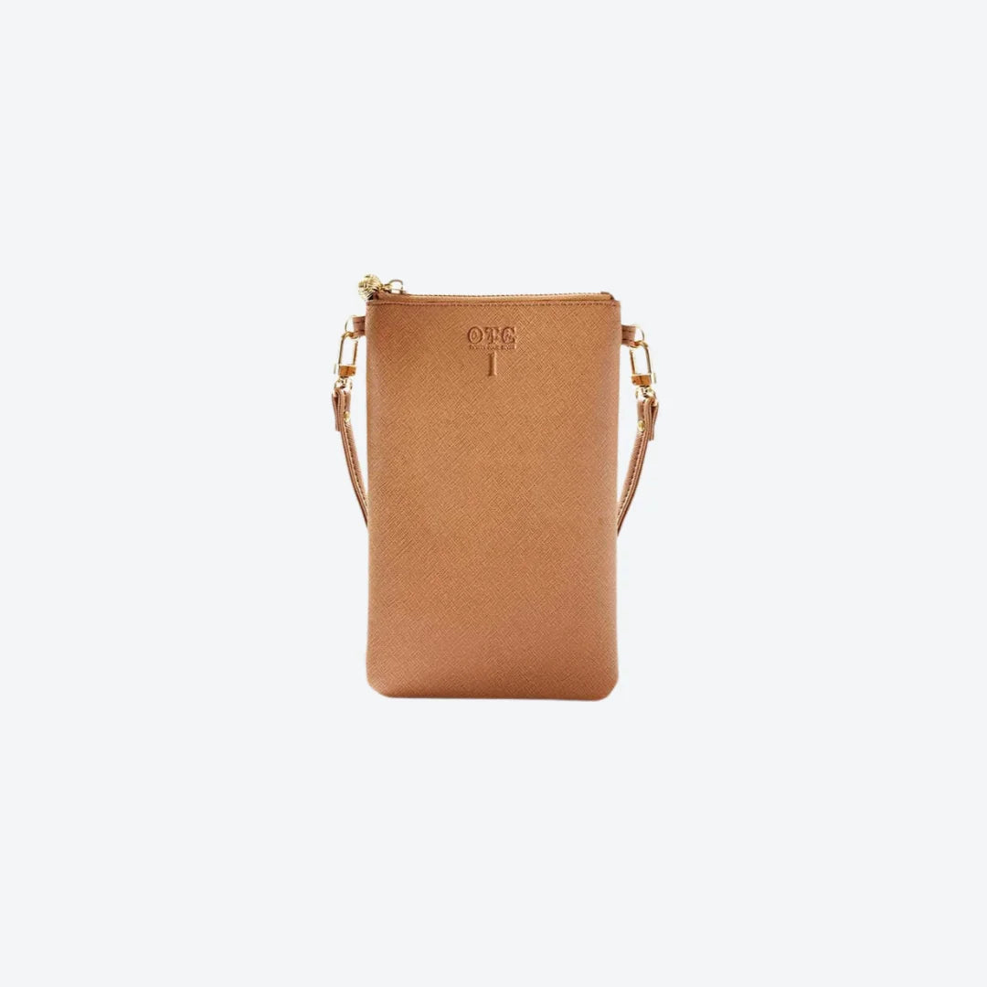 #1 Tan Crossbody Wristlet, front view