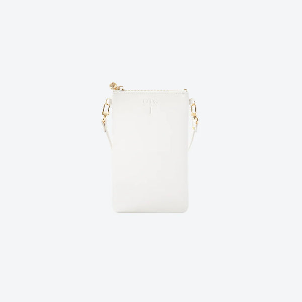 #1 White Crossbody Wristlet, front view