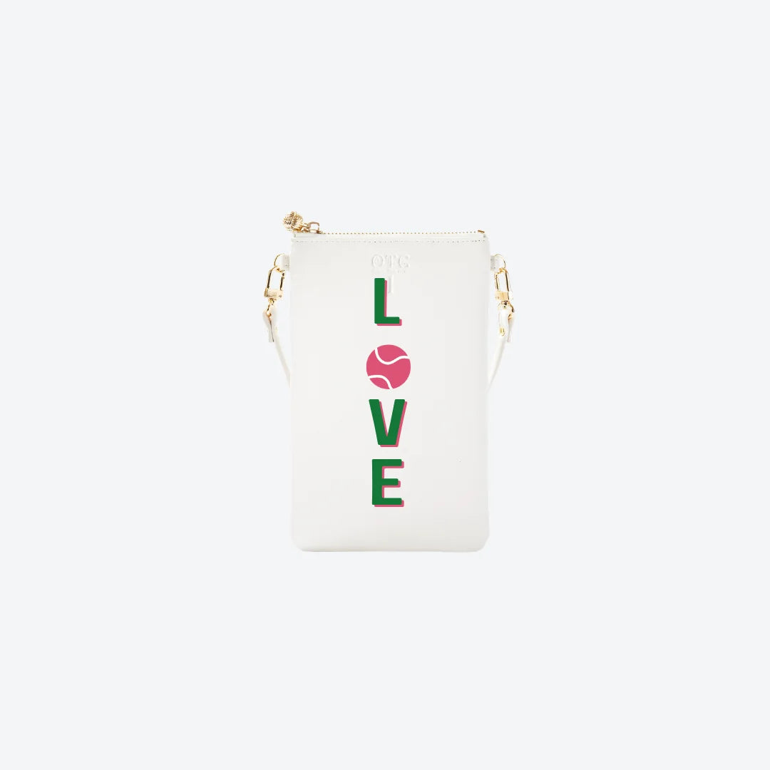#1 White Tennis Love Crossbody Wristlet, front view