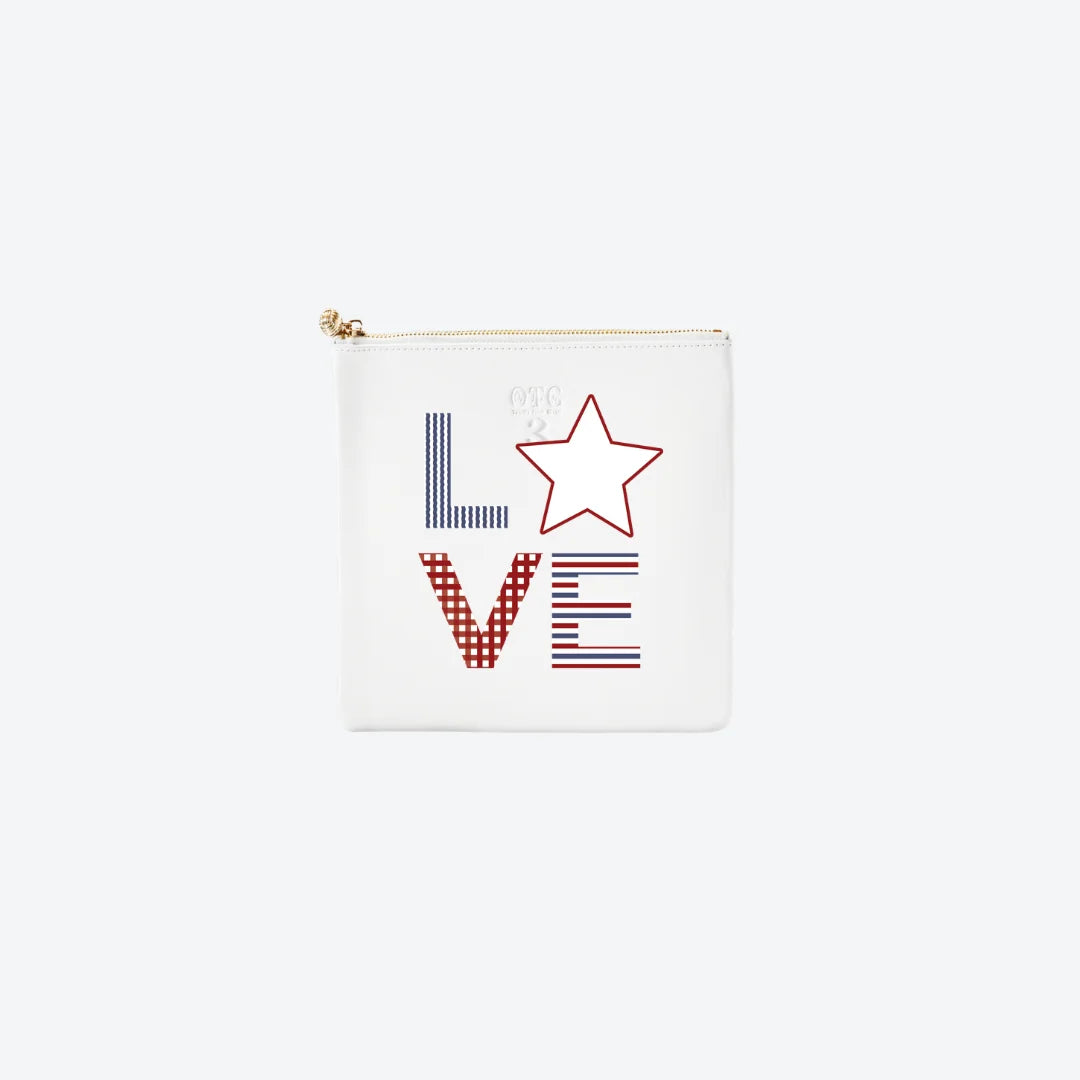 #3 White USA Love Pouch, front view
