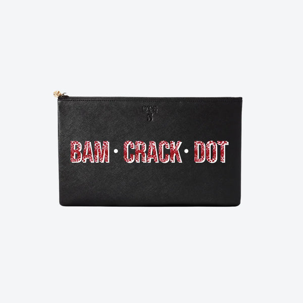 #5 Black Bam Crack Dot Clutch, front view